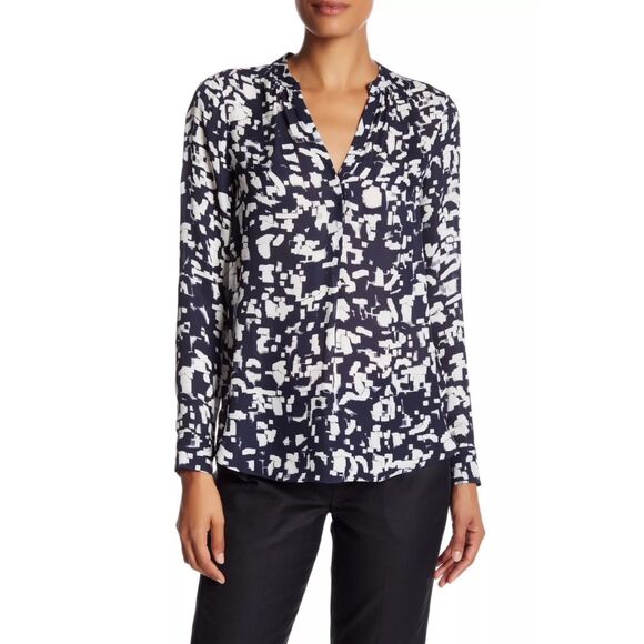 VINCE Confetti-Print Silk Popover Blouse, Sz 6 - Picture 1 of 9
